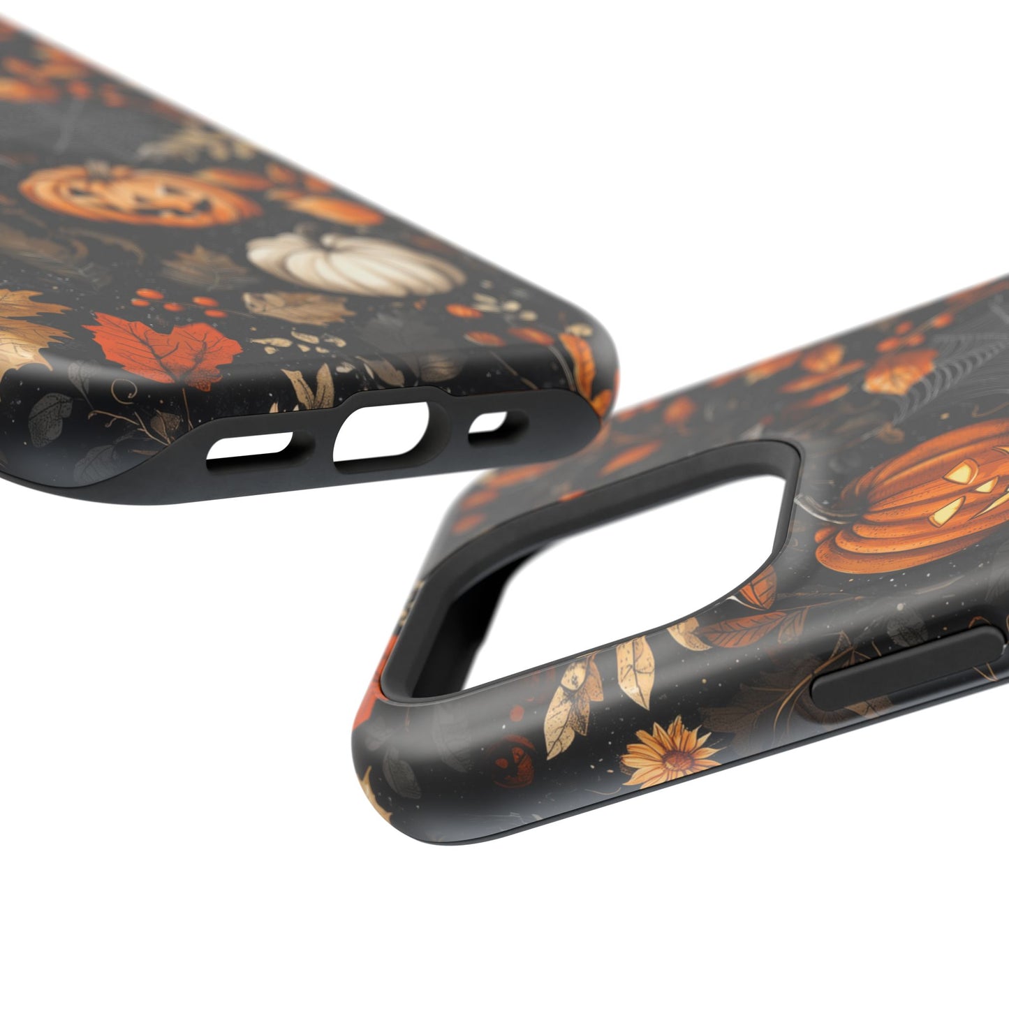 Elegant Halloween MagSafe iPhone Case – Pumpkin Jack-o'-Lanterns, Cobwebs & Autumn Foliage Design