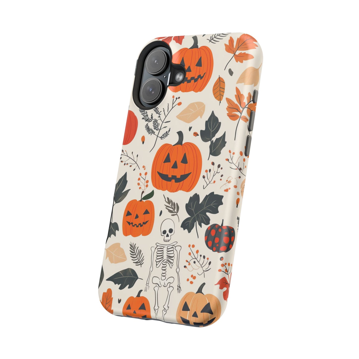 Spooky Pumpkin & Skeleton MagSafe iPhone Case – Halloween Jack-O'-Lantern Design