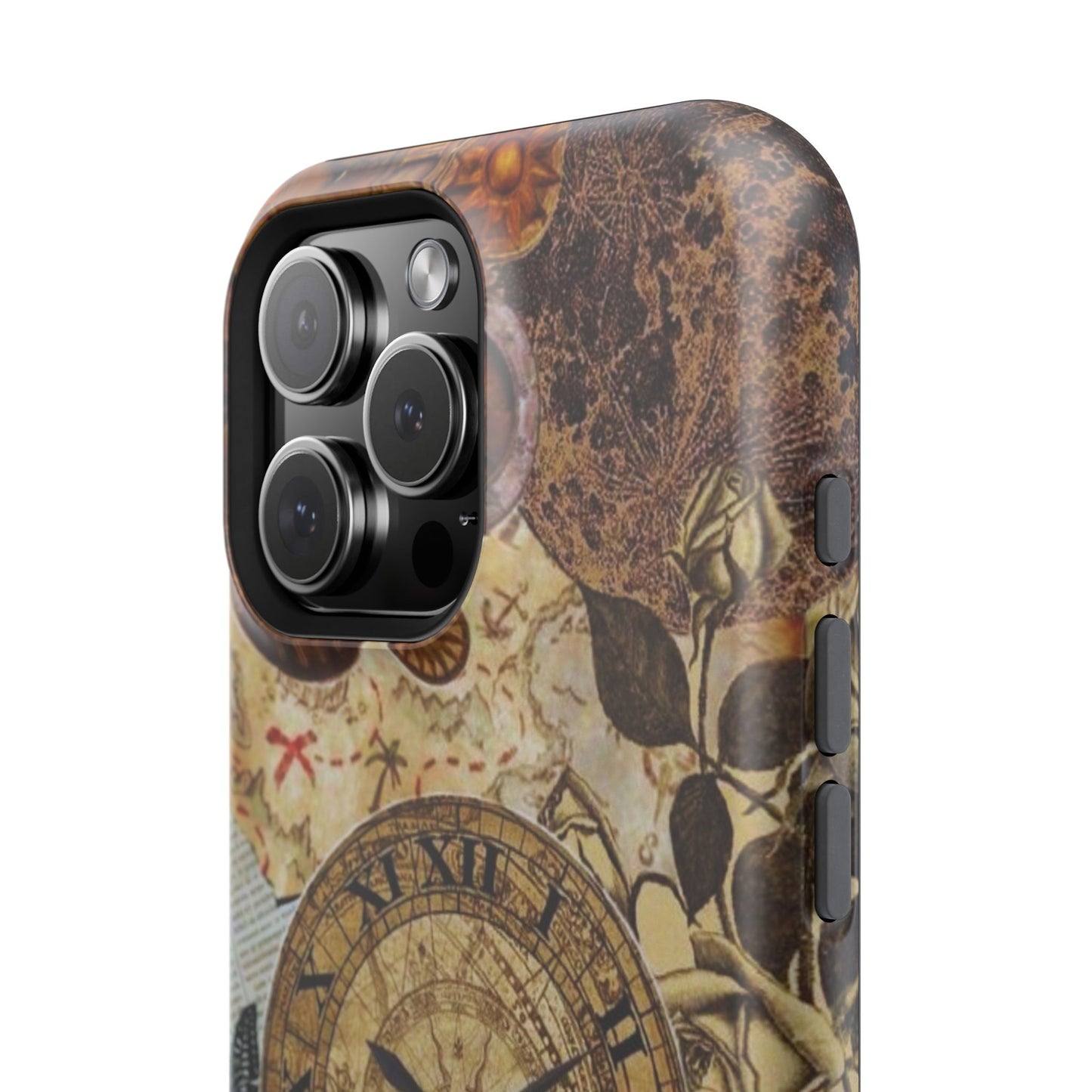 Steampunk Vintage Adventure MagSafe iPhone Case – Dual-Layer Protection with Antique Map and Clock Design