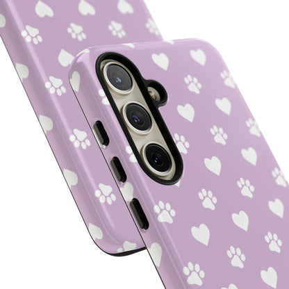 Purple Hearts & Paw Prints - Cute Pet Lover Phone Case