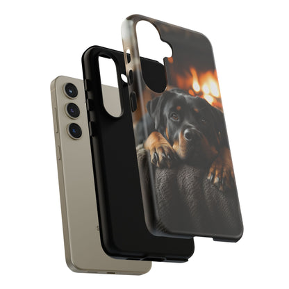 Cozy Rottweiler by the Fireplace Samsung Galaxy Case – Warm Rustic Design