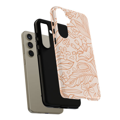 Soft Terracotta Floral Line Art Tough Samsung Galaxy Case – Minimalist Botanical Design with Dual-Layer Protection