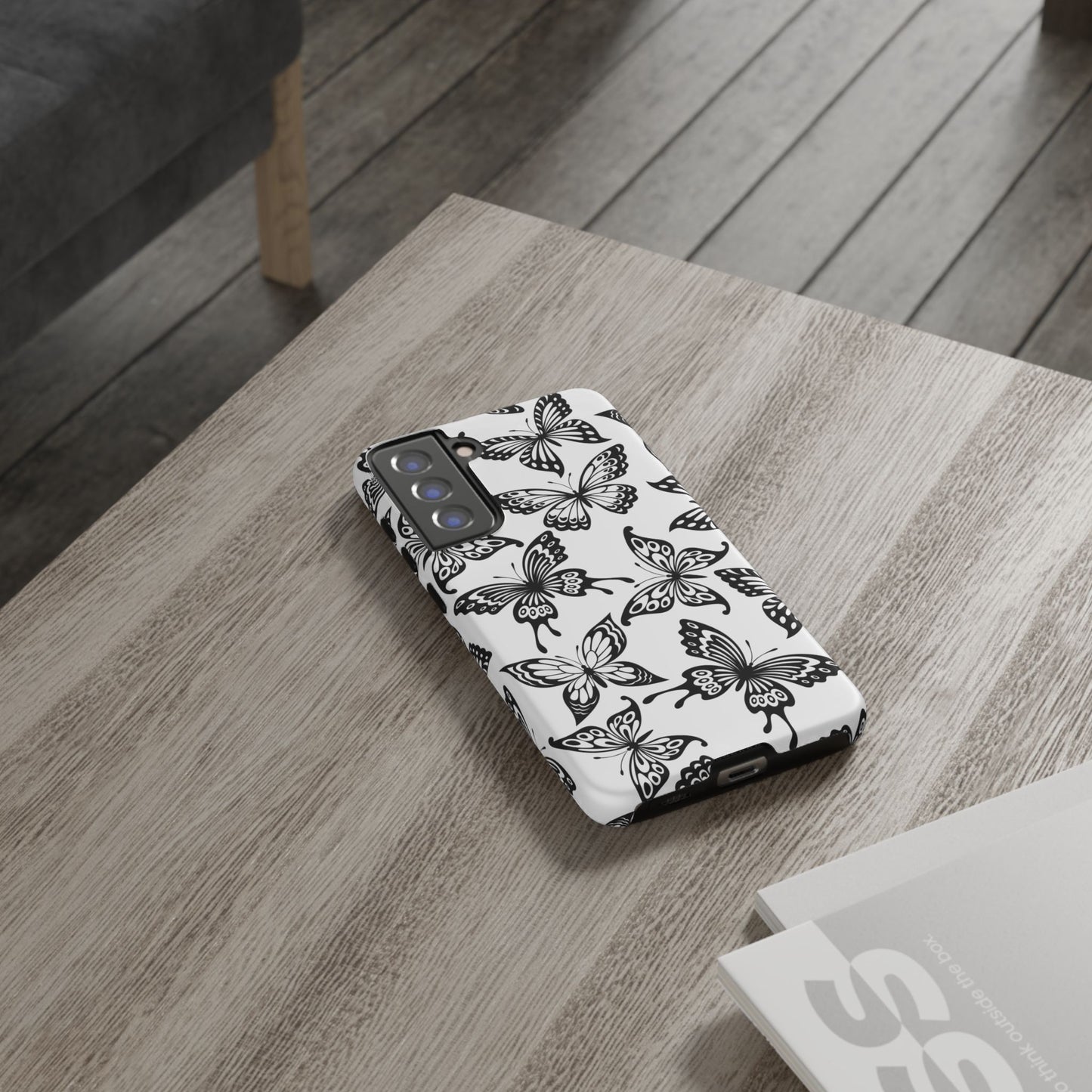 Monochrome Butterfly Pattern Samsung Galaxy  Case – Dual-Layer Protection with Matte Finish