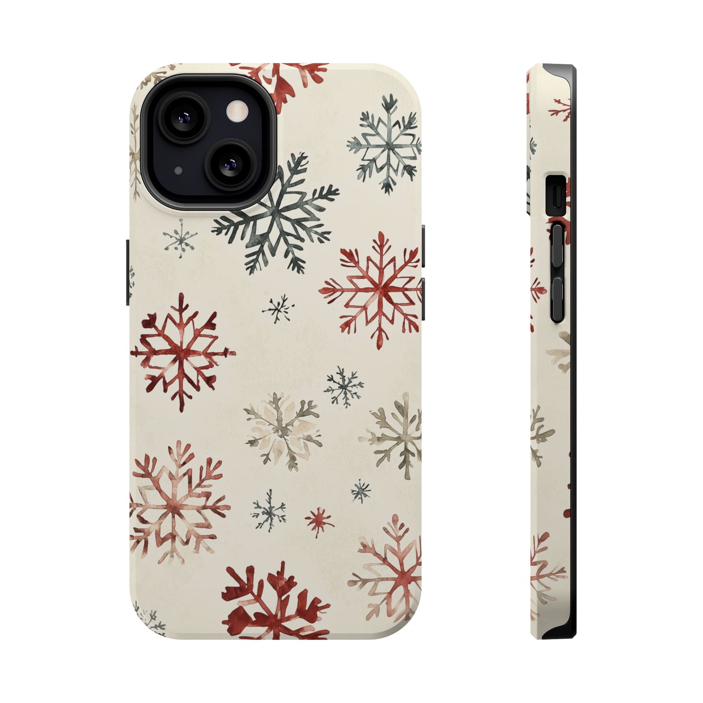 Vintage Red and Gray Snowflake Pattern – MagSafe iPhone Series Case