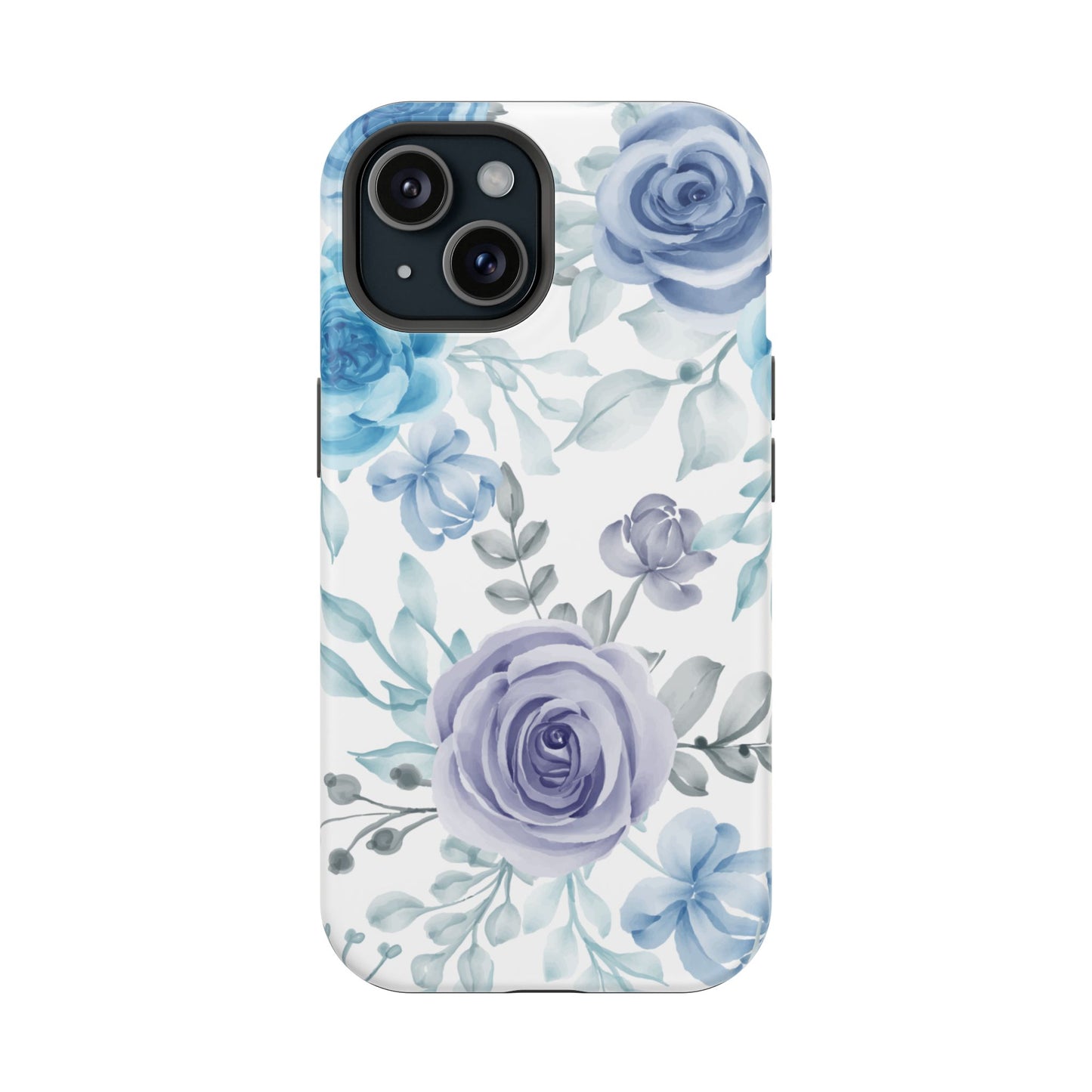 Elegant Blue & Violet Roses MagSafe Case – Artistic Floral Protection with Magnetic Charging Compatibility