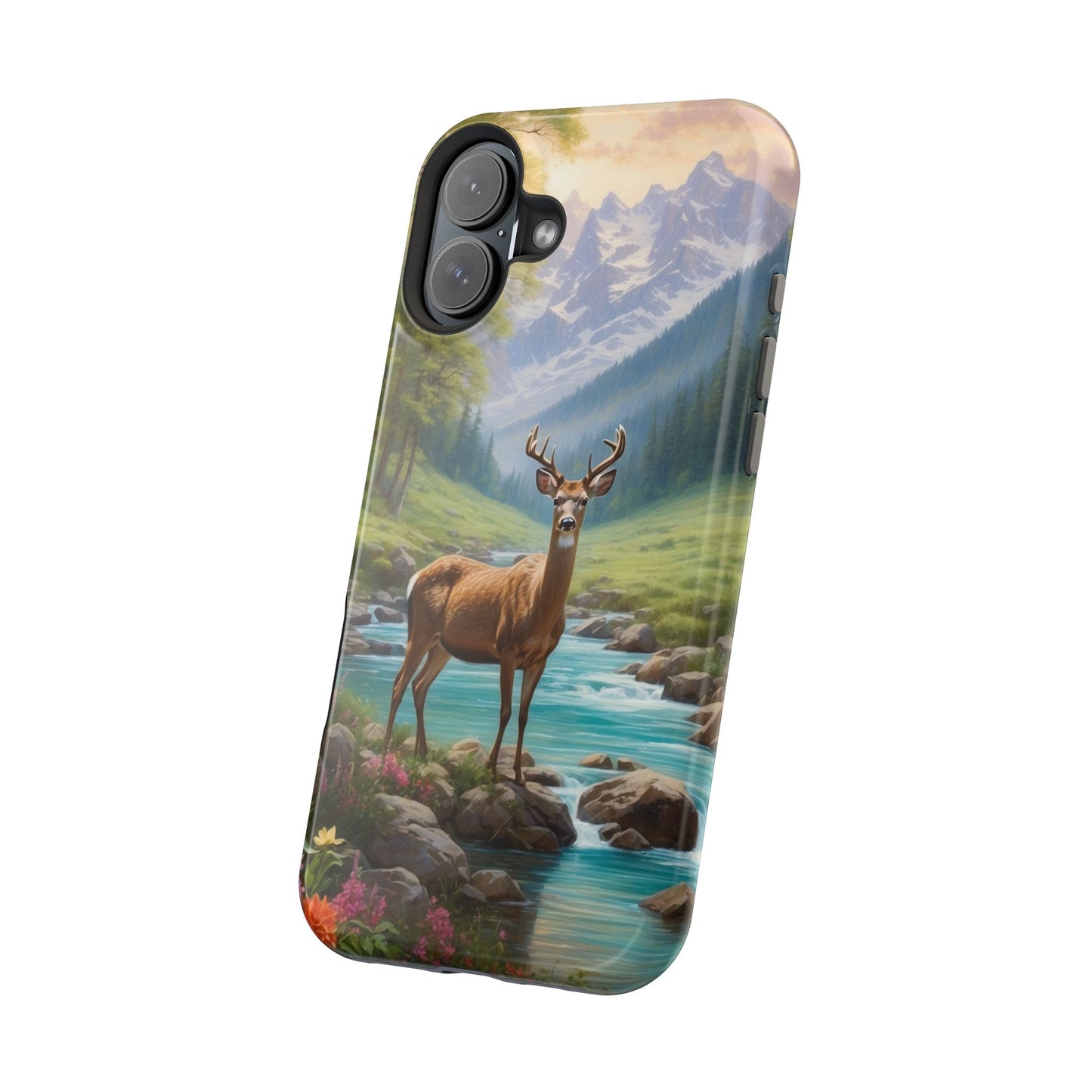 Alpine Serenity – Stag in Mountain Bliss MagSafe iPhone Cases