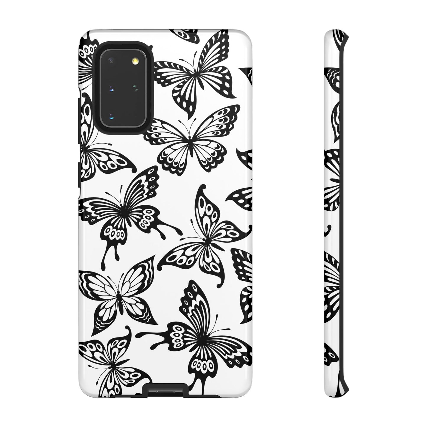Monochrome Butterfly Pattern Samsung Galaxy  Case – Dual-Layer Protection with Matte Finish