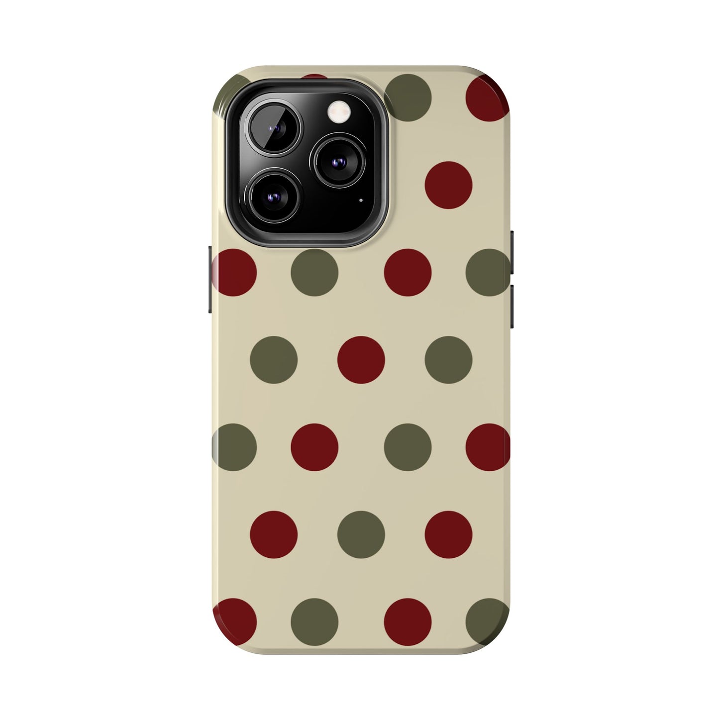 Red & Green Polka Dots on Cream – iPhone Case