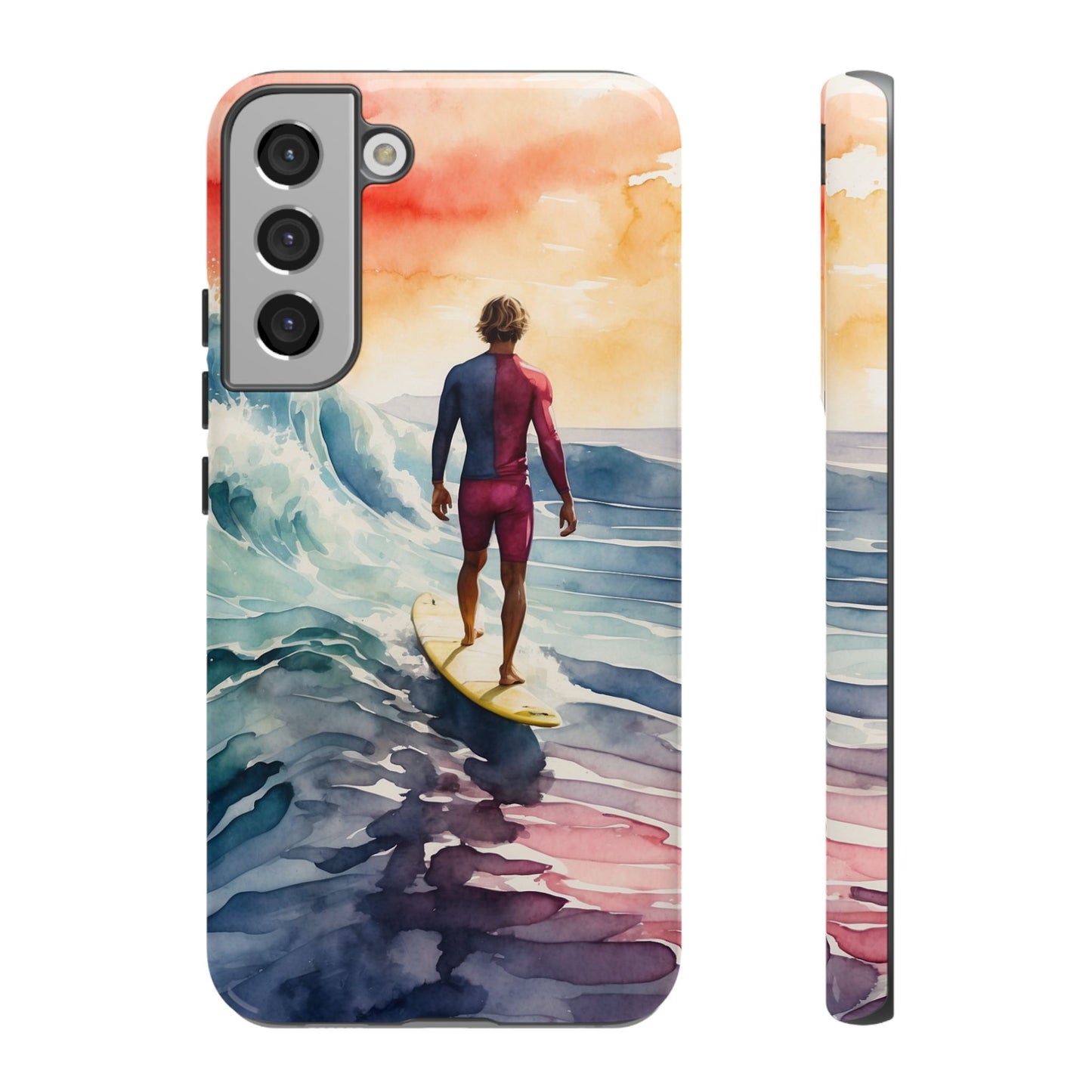 Surfer’s Sunset Wave Samsung Galaxy Case – Vibrant Watercolor Design