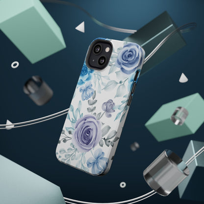 Elegant Blue & Violet Roses MagSafe Case – Artistic Floral Protection with Magnetic Charging Compatibility