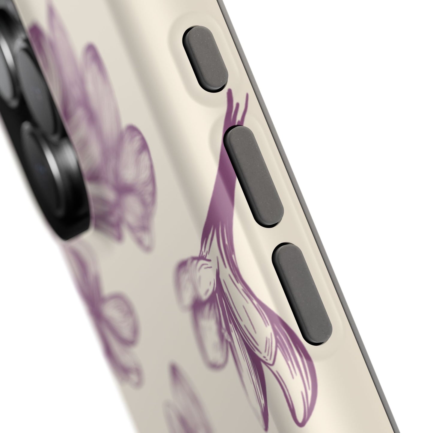 Vintage Botanical Floral Tough MagSafe iPhone Case – Hand-Drawn Purple Flowers, Shockproof Design