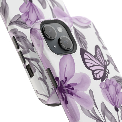 Lavender Bloom Butterfly MagSafe iPhone Case – Delicate Floral Design with Watercolor Details