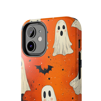 Spooky Ghosts & Bats iPhone Case – Vibrant Orange Halloween Design