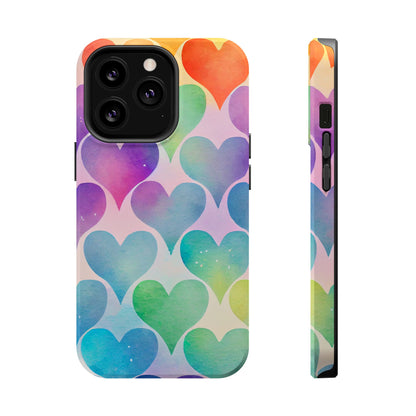 Rainbow Hearts Watercolor iPhone Case – Slim Design, Glossy Finish