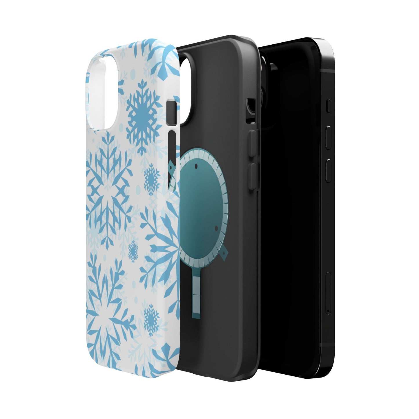 Frosty Blue Snowflakes MagSafe iPhone Case – Shockproof, Smooth Matte Finish, Dual-Layer Design