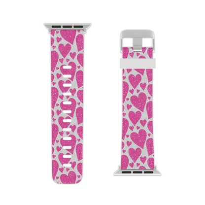  Pink Glitter Hearts Pattern Apple Watch Band