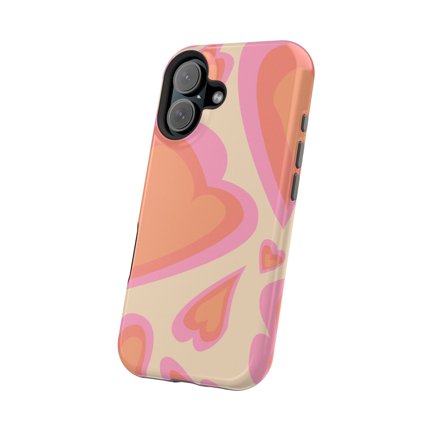 Retro Pink Hearts MagSafe iPhone Case – Shock-Resistant, Matte Finish, Dual-Layer Protection