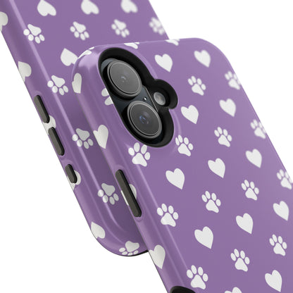 Lavender Paw Prints & Hearts Design - Adorable Pet Lover MagSafe iPhone Case