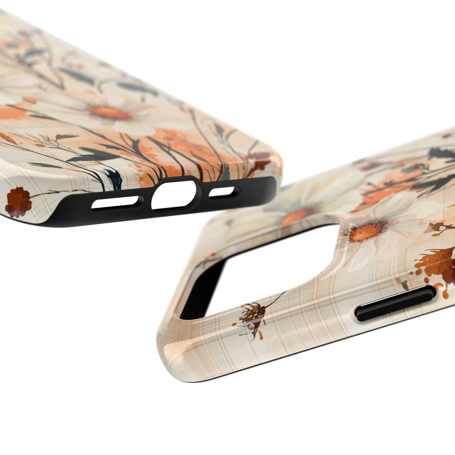 Pastel Orange Floral iPhone Case - Elegant Plaid Protective Cover