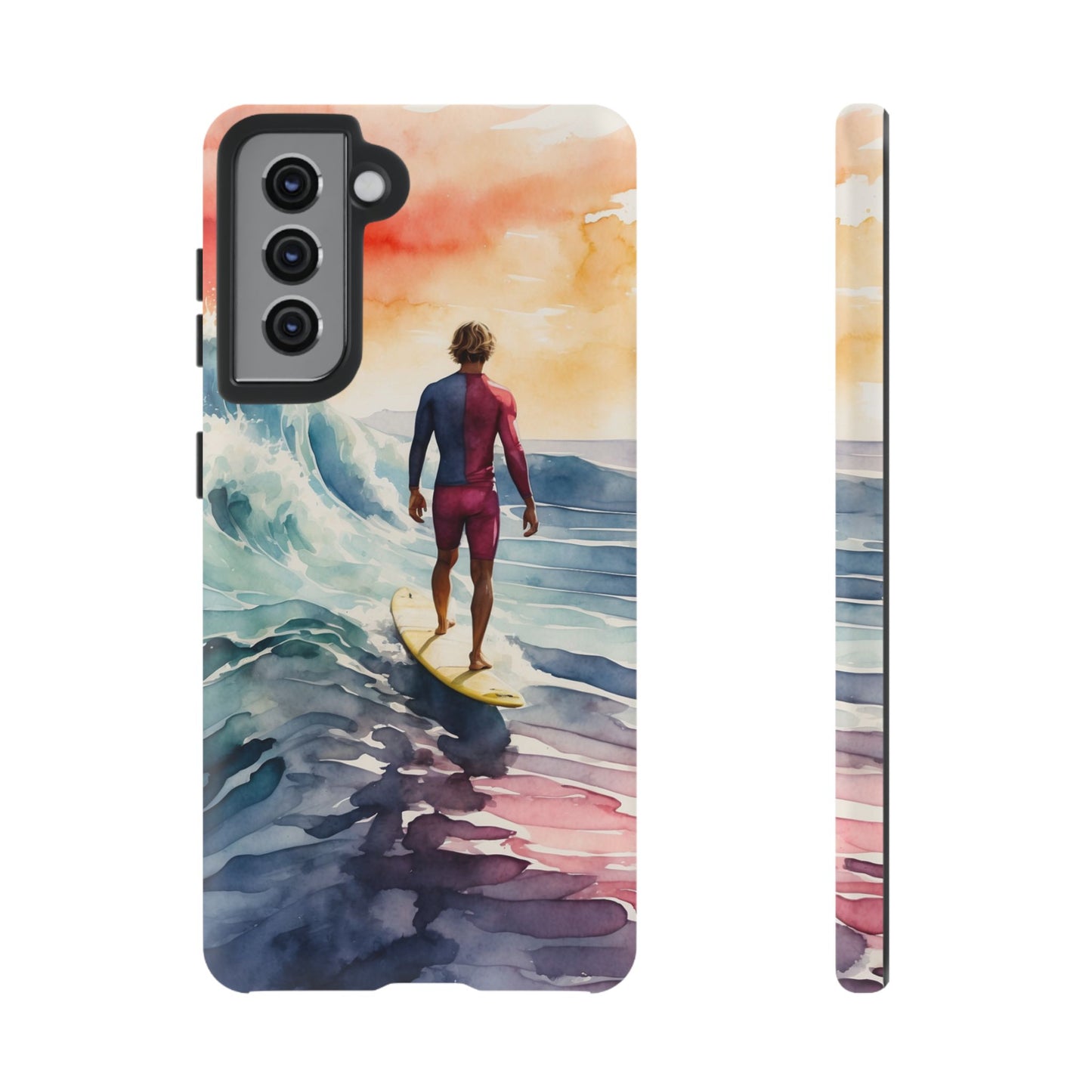 Surfer’s Sunset Wave Samsung Galaxy Case – Vibrant Watercolor Design