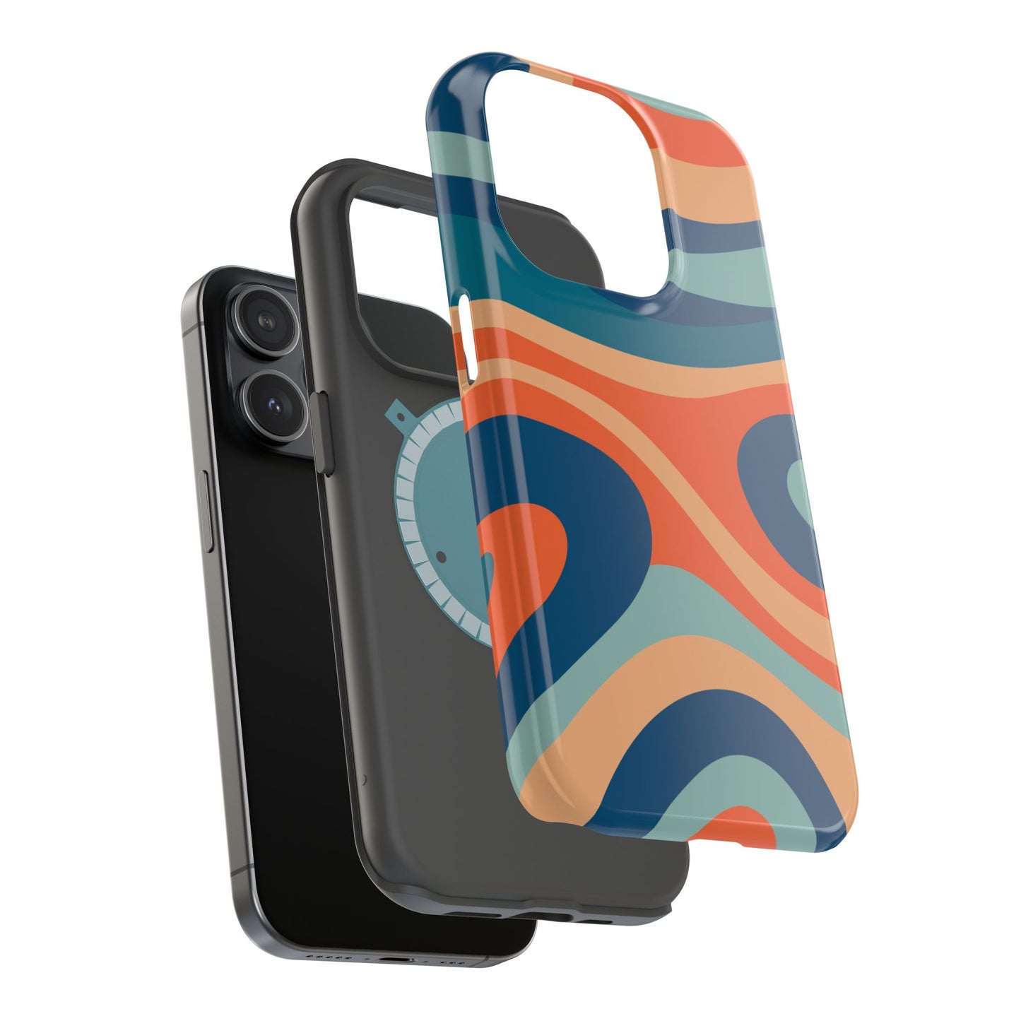 Retro Vibe Wavy Stripes MagSafe iPhone Case – 70s-Inspired in Teal, Orange, and Rust