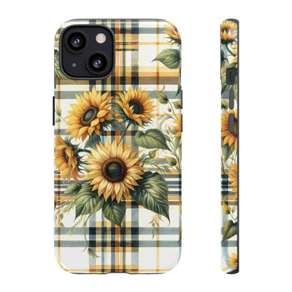 Cute Sunflower Phone Case - Sunny Blossom Plaid - Checkered Sunflowers Phone Case for iPhone & Samsung. Be Happy With These Bright Colors!