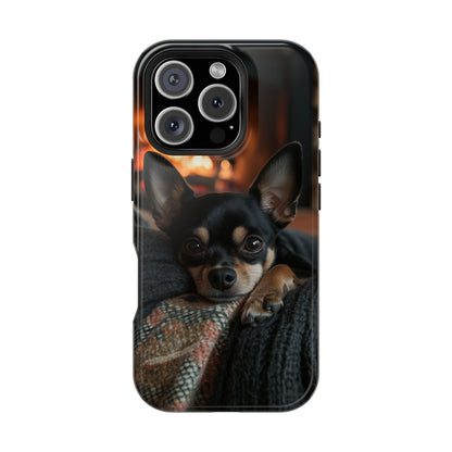 Cozy Chihuahua Fireplace MagSafe iPhone Case – Elegant and Functional Design