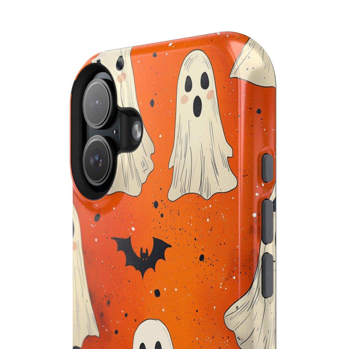 Spooky Ghosts & Bats  MagSafe iPhone Case – Vibrant Orange Halloween Design