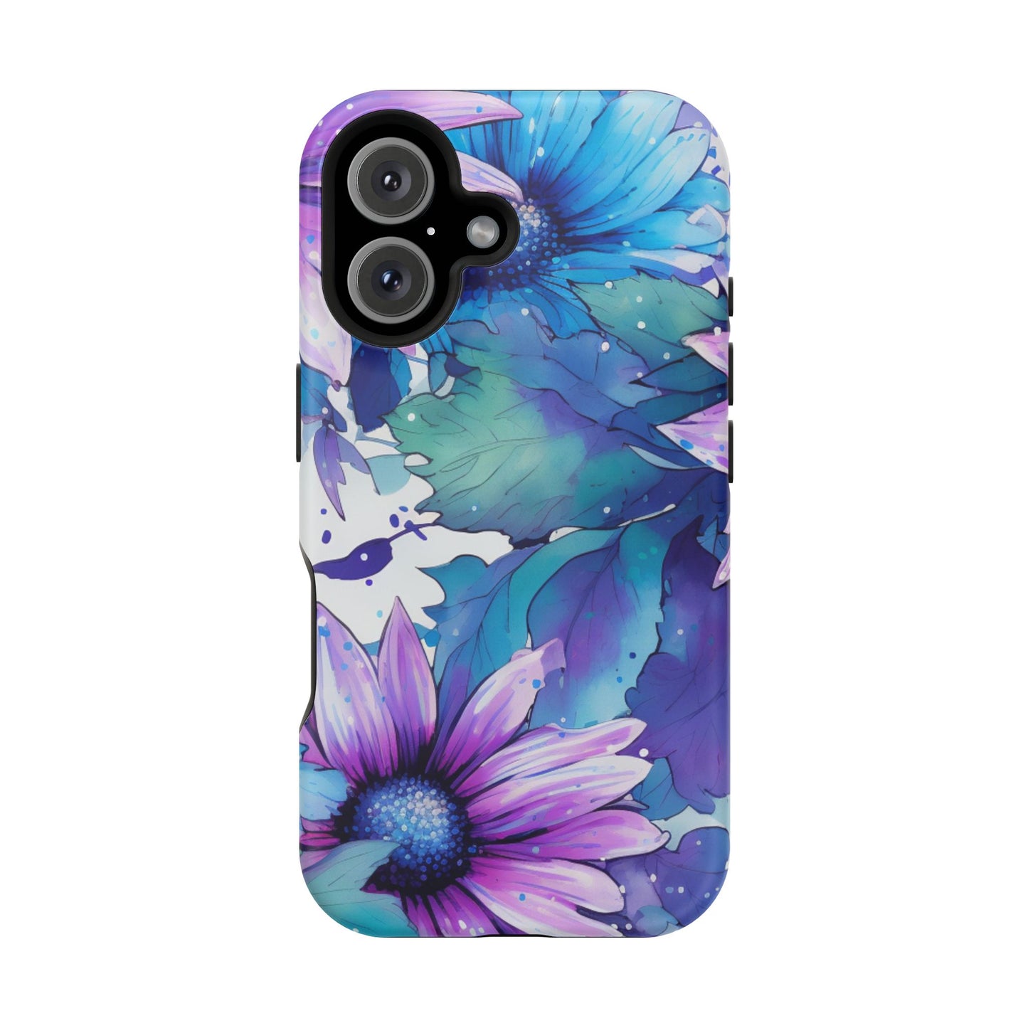 Purple & Teal Watercolor Floral MagSafe iPhone Case - Artistic Flower Design