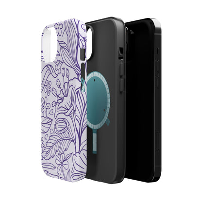 Lavender Floral Line Art Tough MagSafe iPhone Case – Minimalist Botanical Design with Dual-Layer Protection