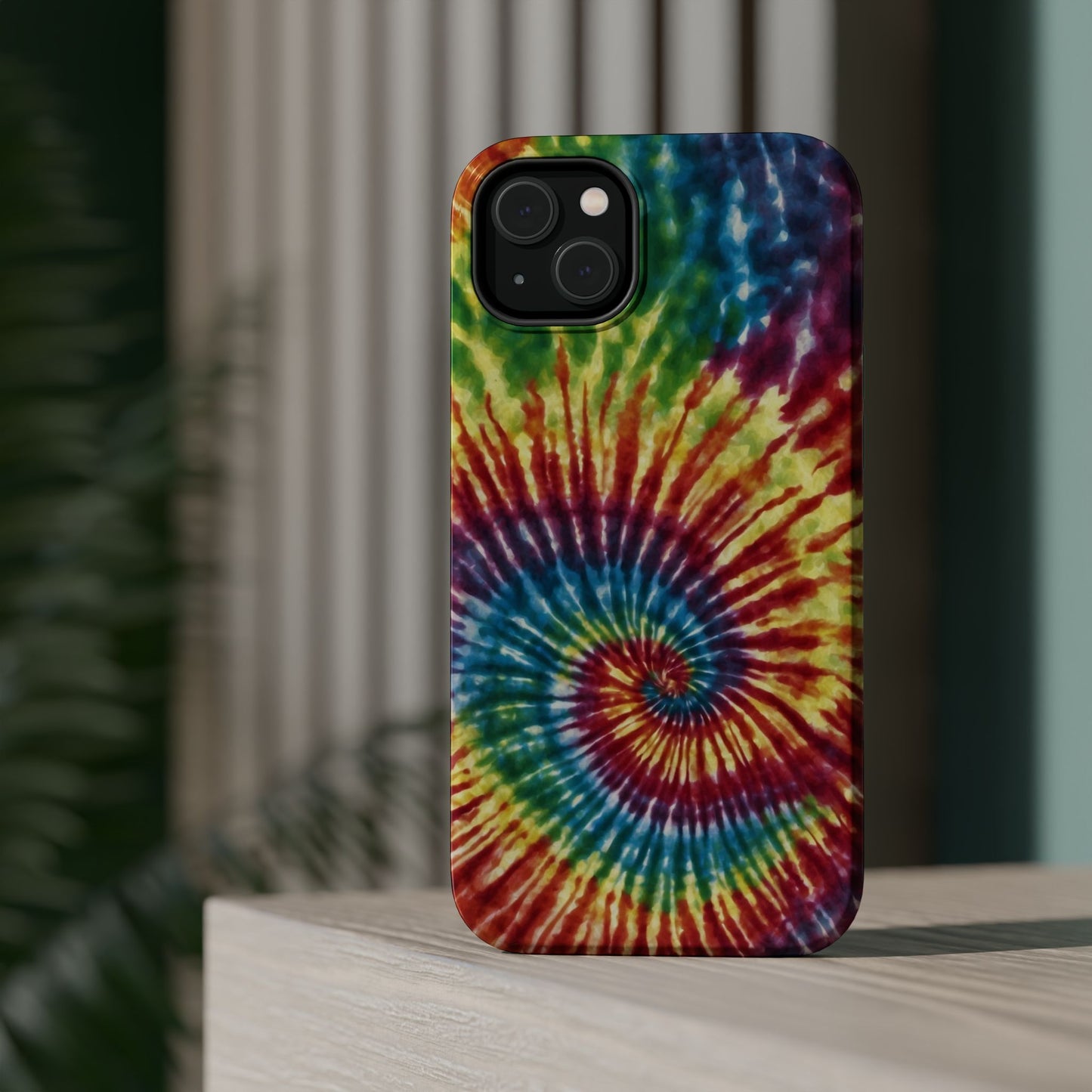 Vibrant Spiral Tie-Dye MagSafe Case – Retro Rainbow Design