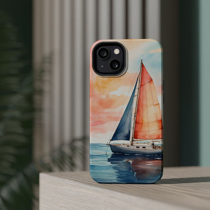 Sunset Sail MagSafe iPhone Case – Watercolor Sailboat and Sky Design