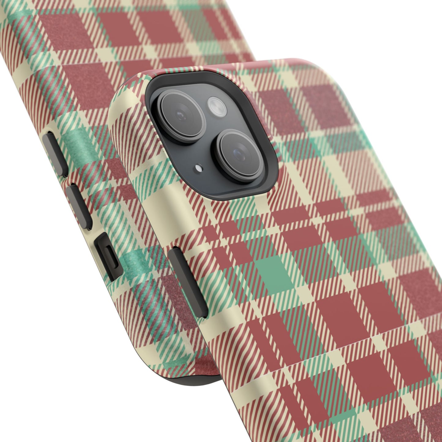 Retro Red & Cream Plaid – MagSafe iPhone Case with Classic Elegance