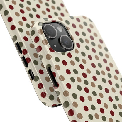 Festive Red & Green Polka Dots on Cream – iPhone Case