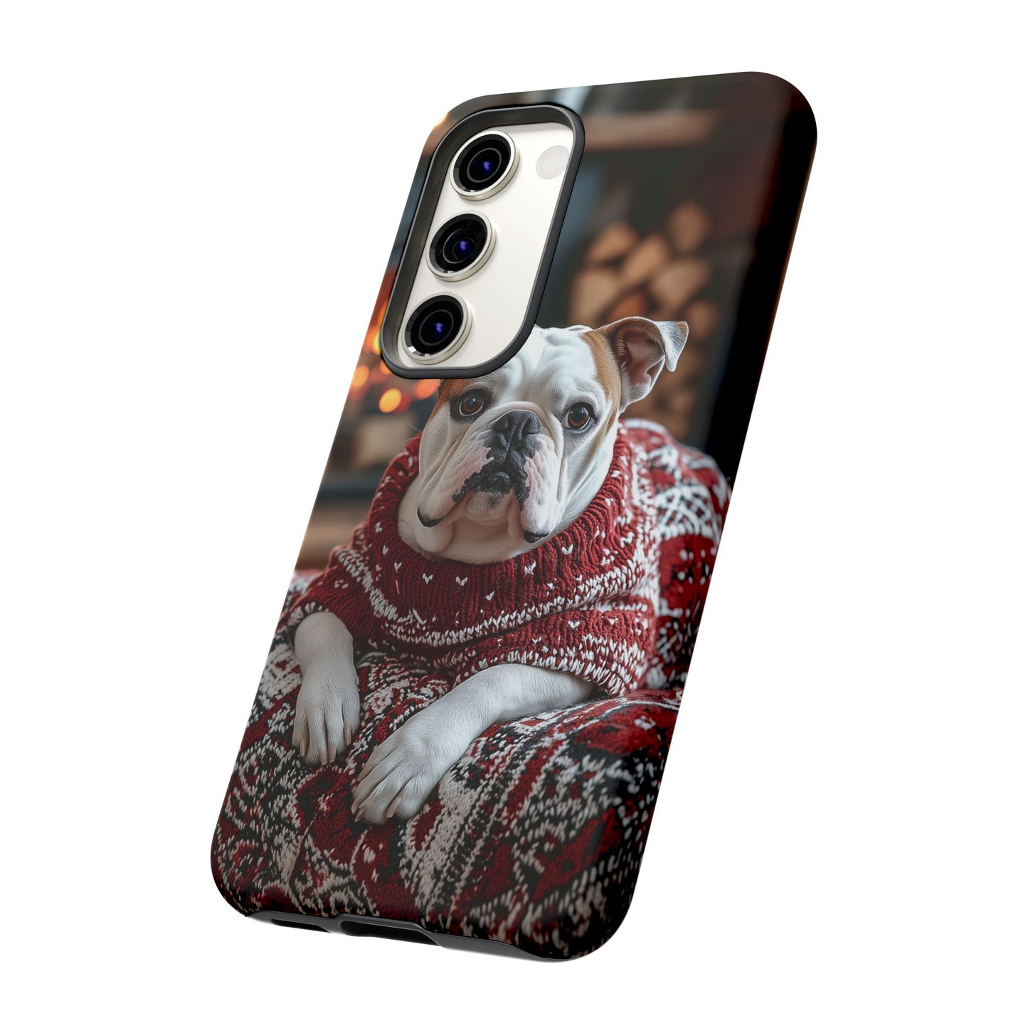 Cozy Bulldog in Sweater Samsung Galaxy Case – Festive Fireplace Protective Cove