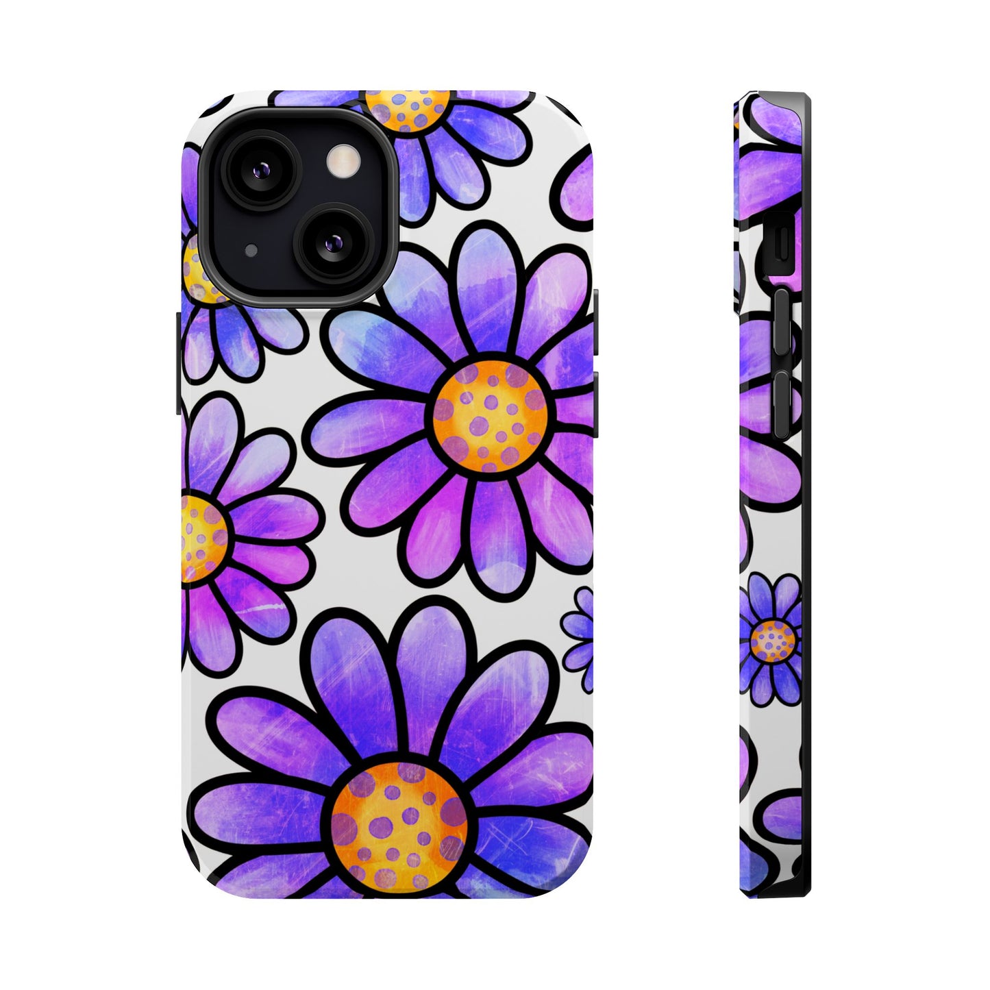 Purple Daisy Delight MagSafe iPhone Case – Slim Profile, Glossy Finish