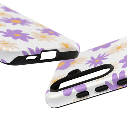 Retro Daisy Flower Samsung Galaxy Case – Pastel Purple & Cream Floral Design with Matte Finish