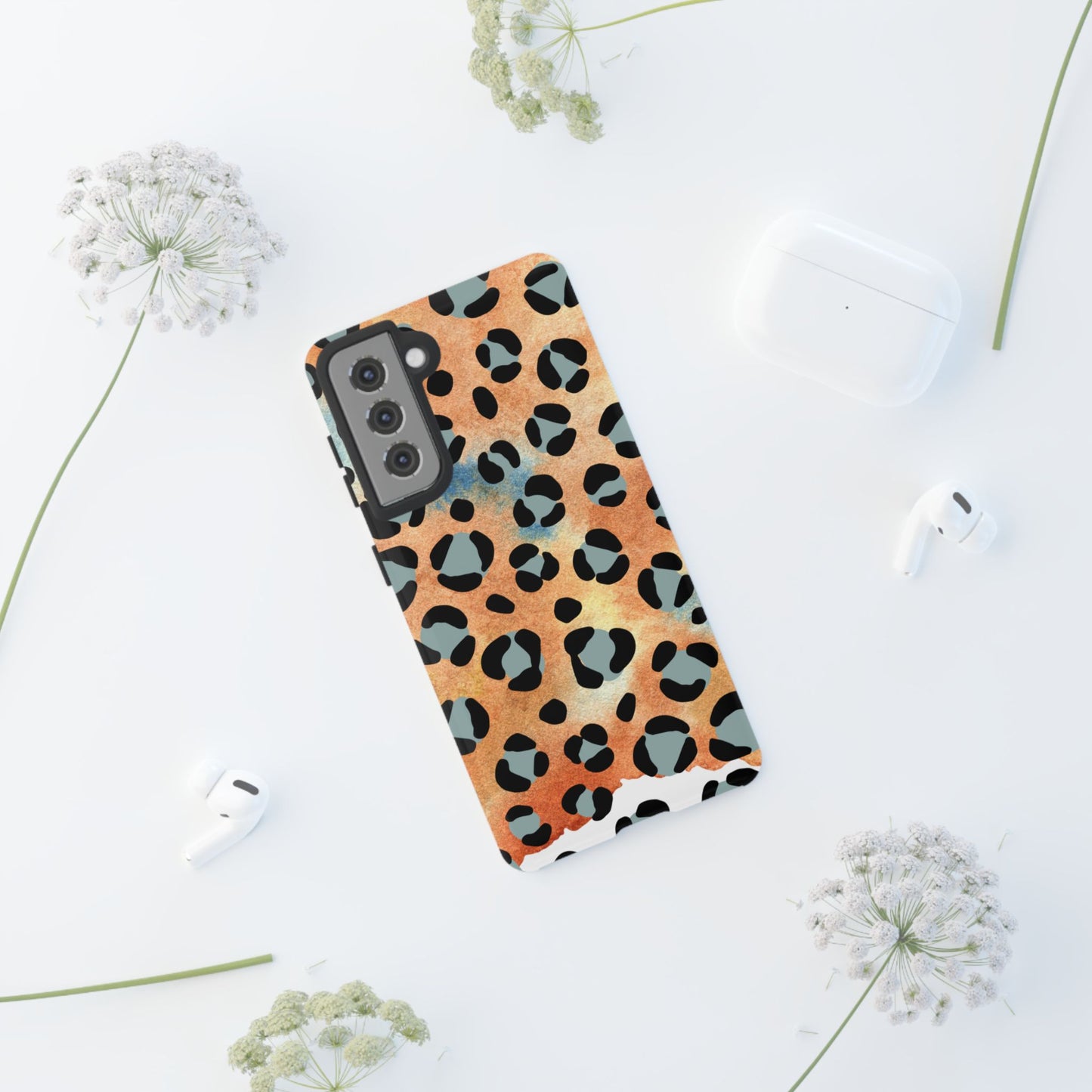 Sunset Watercolor Leopard Print Tough Samsung Galaxy Case – Artistic Animal Pattern with Dual-Layer Protection