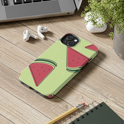 Watermelon Slice iPhone Case – Fresh & Fun Design with Retro Geometric Pattern