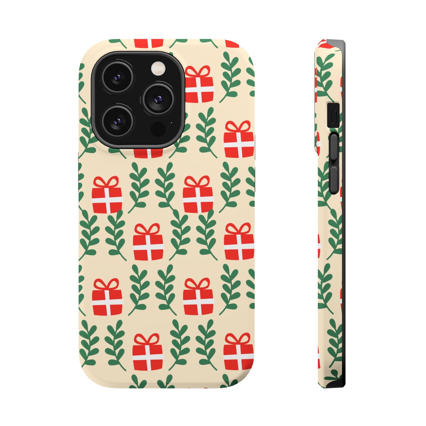 MagSafe iPhone Case: Holiday Cheer – Red Gifts & Green Leaves