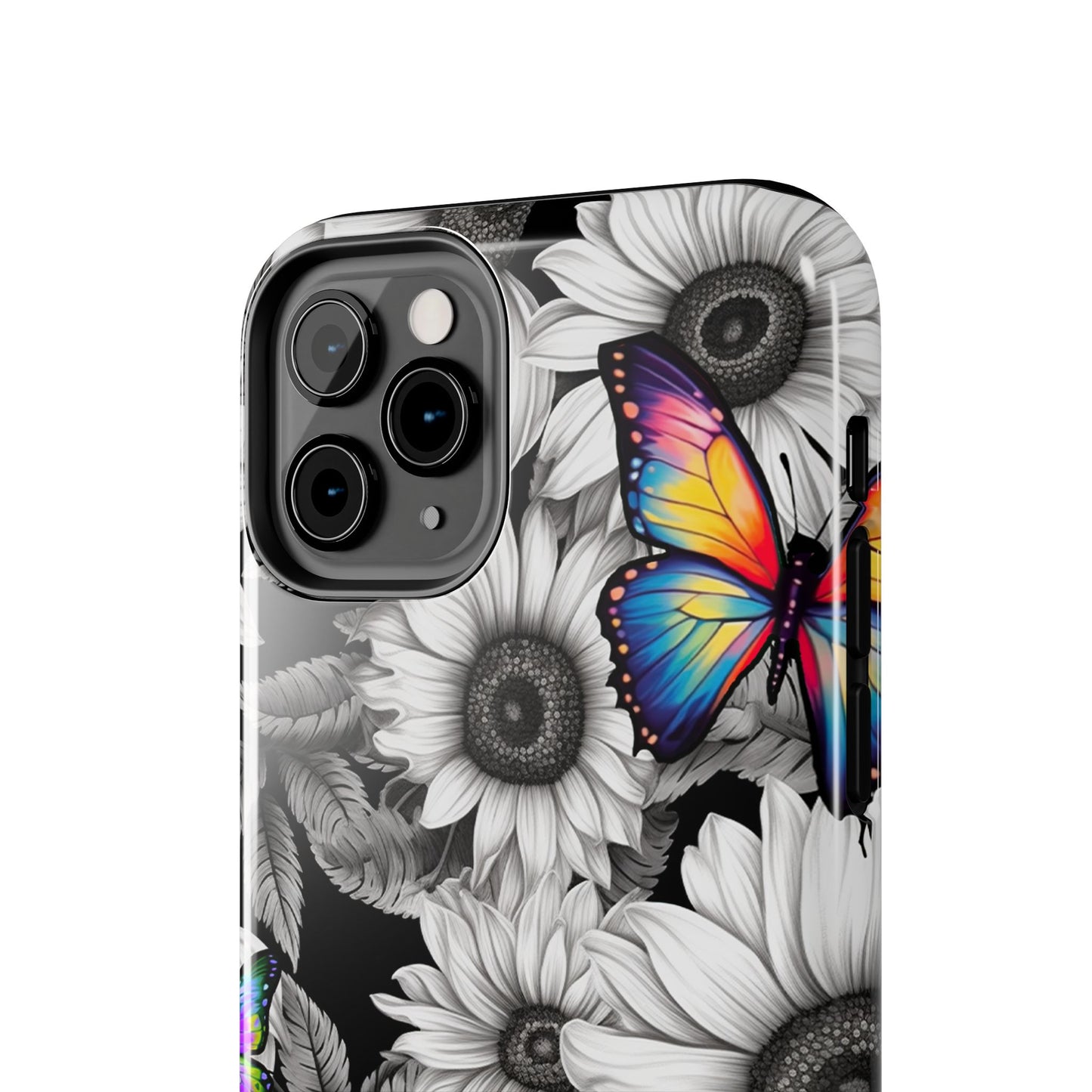 Rainbow Butterflies & Monochrome Sunflowers – iPhone Case