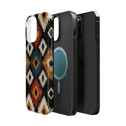 Rustic Tribal Sunburst Tough MagSafe iPhone Case – Vibrant Geometric Design, Dual-Layer Protection