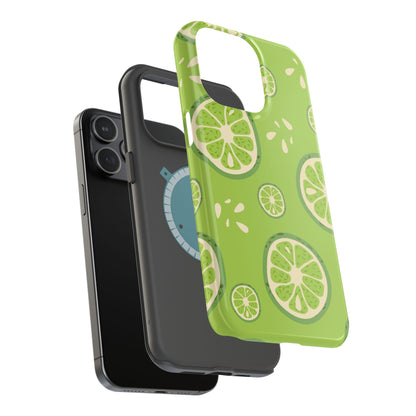 Zesty Lime Splash Tough MagSafe iPhone Case – Fresh Citrus Design, Dual-Layer Protection