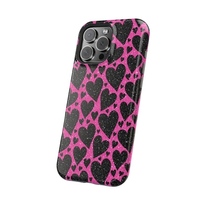 Pink Glitter Hearts MagSafe iPhone Case