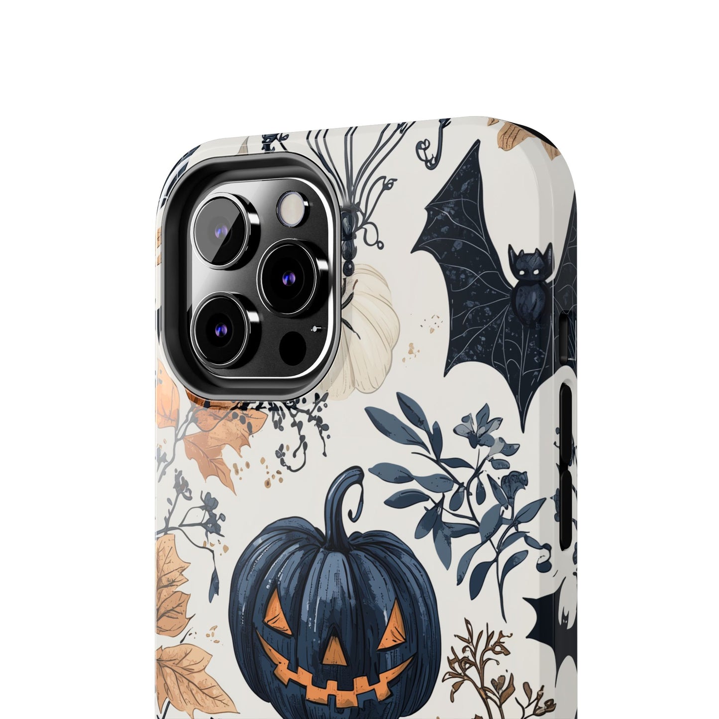 Vintage Halloween iPhone Case – Dark Jack-o'-Lanterns, Bats, and Autumn Leaves Design