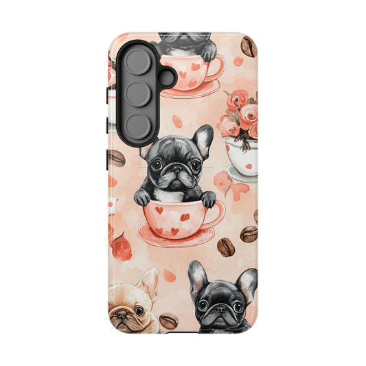 French Bulldogs in Heart Teacups Samsung Galaxy  Case – Cute Dog & Floral Design, Shockproof Protection