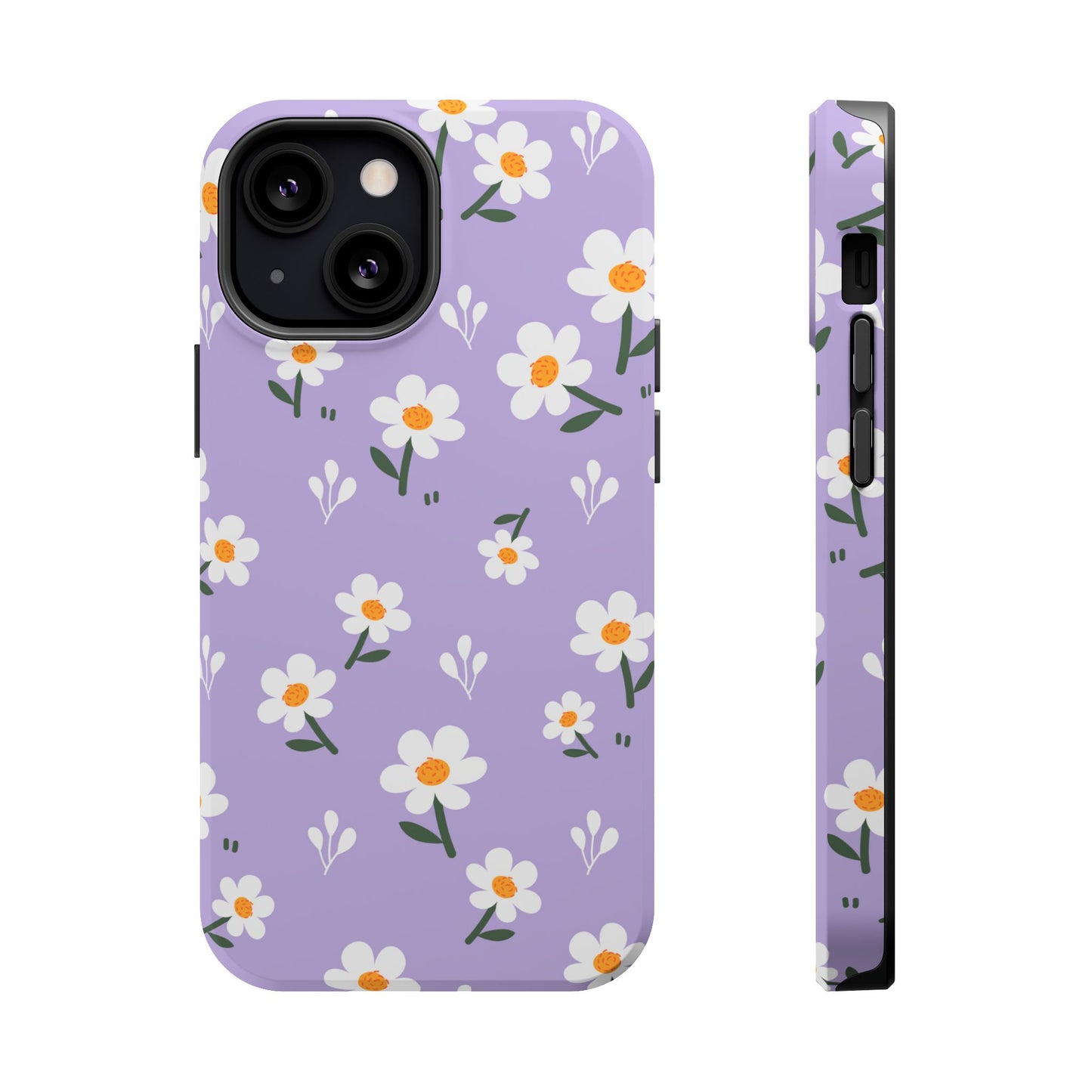 Purple Daisy Garden MagSafe  iPhone Case – Soft Lavender Background, Shockproof Protection with Slim Fit