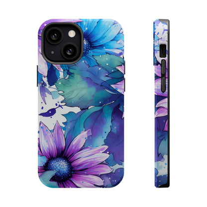 Purple & Teal Watercolor Floral MagSafe iPhone Case - Artistic Flower Design