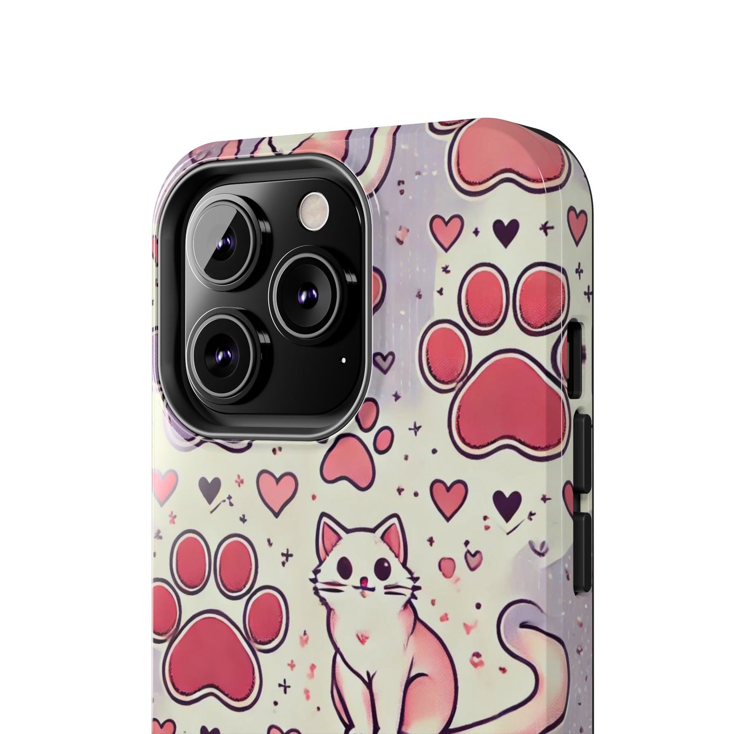 Cute Cat and Paw Print iPhone Case - Pet Lover’s Protective Cover