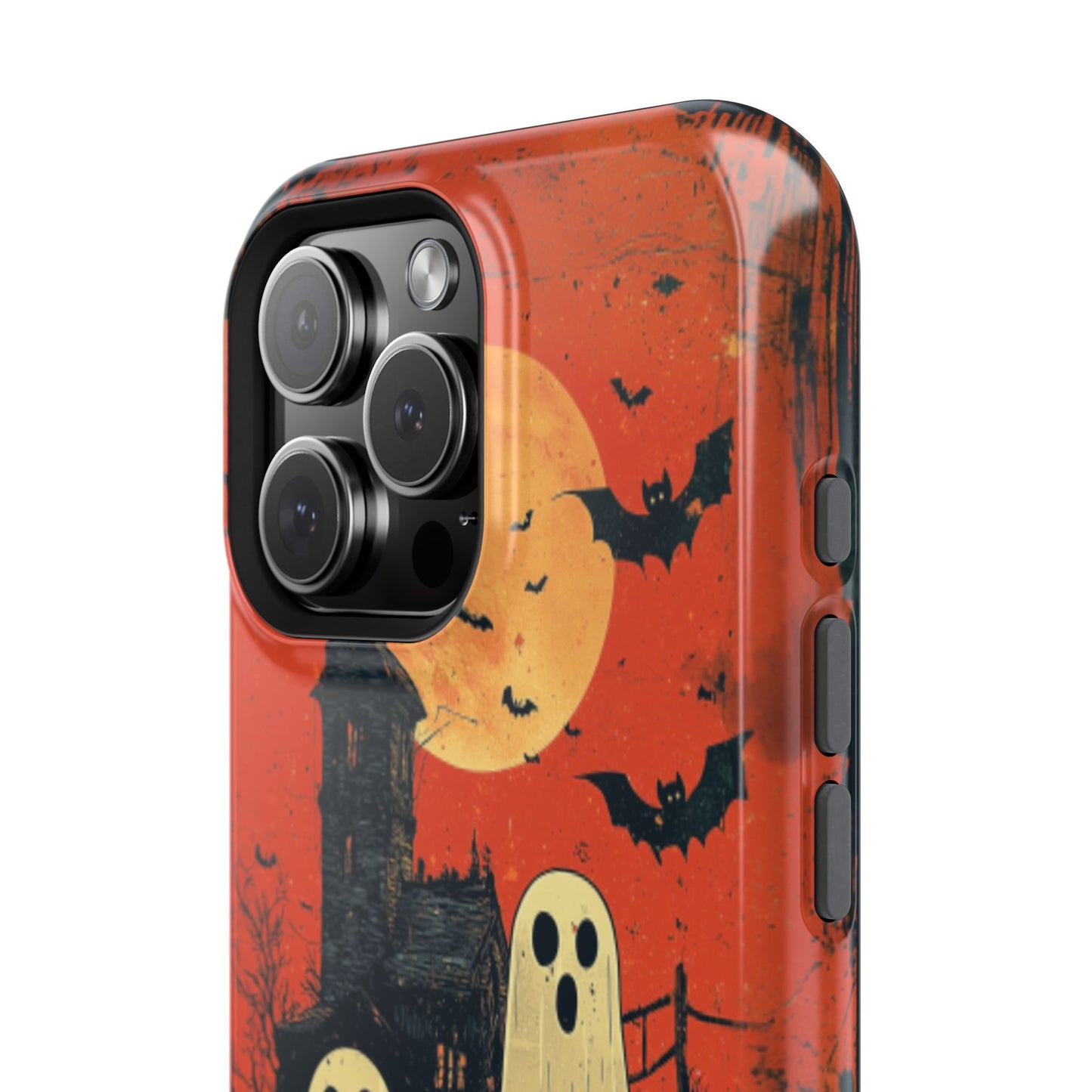 Haunted House & Ghosts MagSafe iPhone Case – Spooky Halloween Full Moon Design